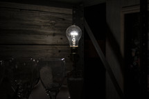 glowing lightbulb in a lamp 