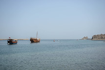 fishing boats in a bay 