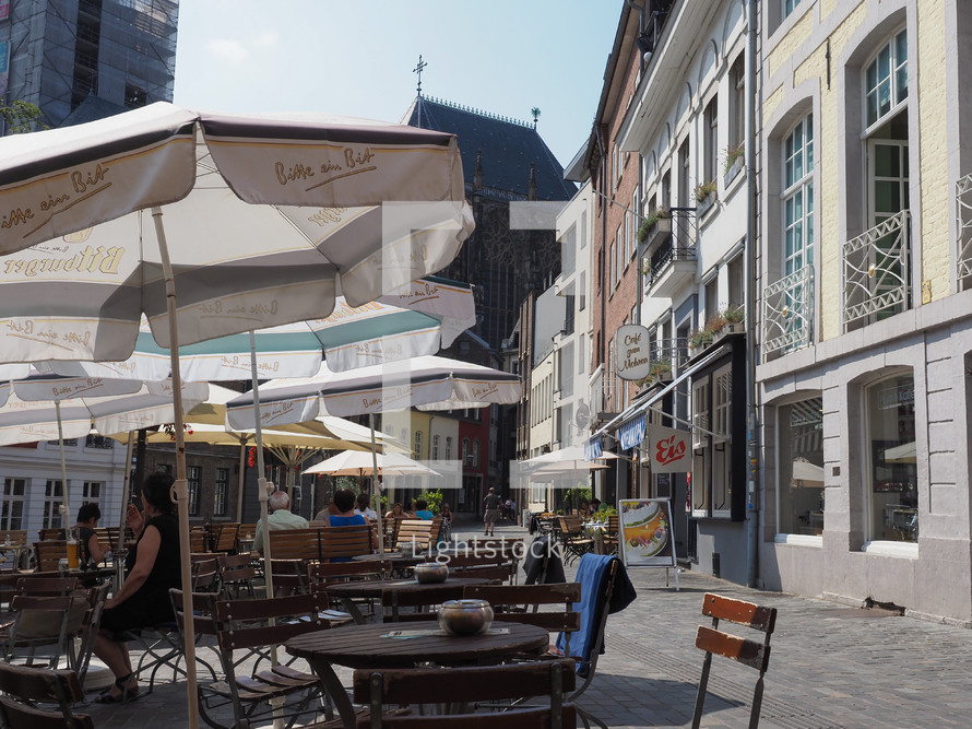 AACHEN, GERMANY - CIRCA AUGUST 2019: People in the city centre