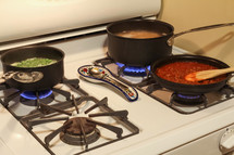 pots on a stove 