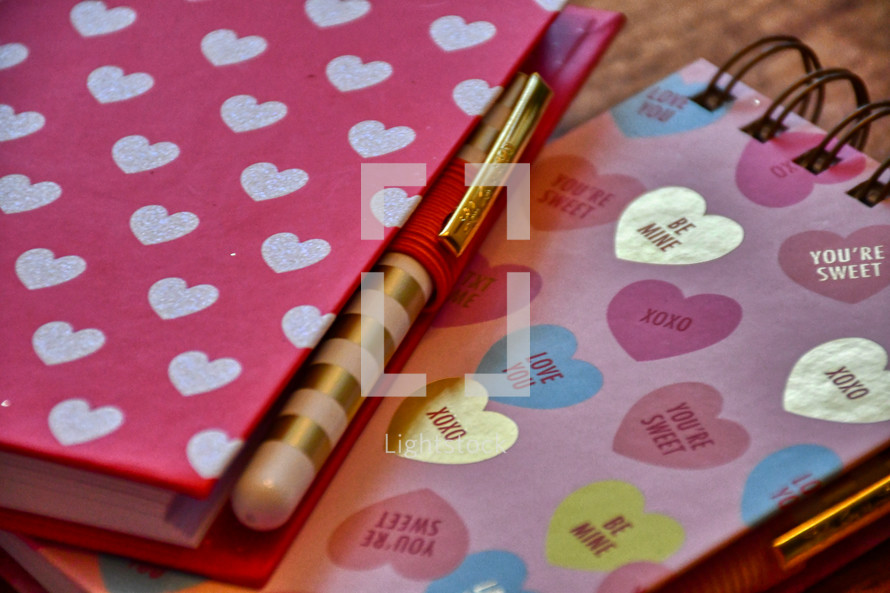 hearts on notebooks for Valentine's day