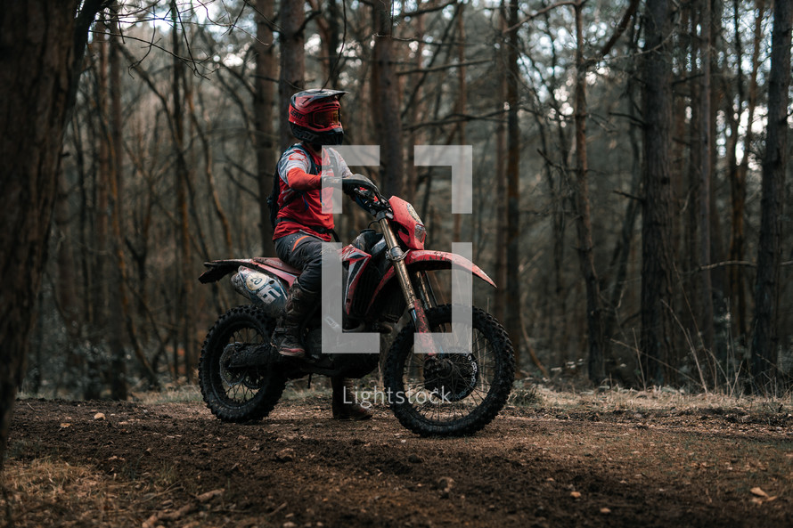Honda CRF 250 motocross bike, dirt-bike, off-road motorcycle on a woodland trail