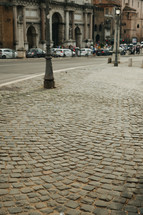 cobblestone sidewalk in Rome 