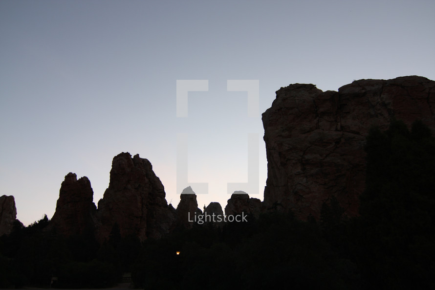 silhouette of rock formations 