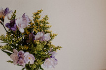 Purple and yellow flower bouquet on white background