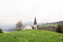 a white rural church in Switzerland 