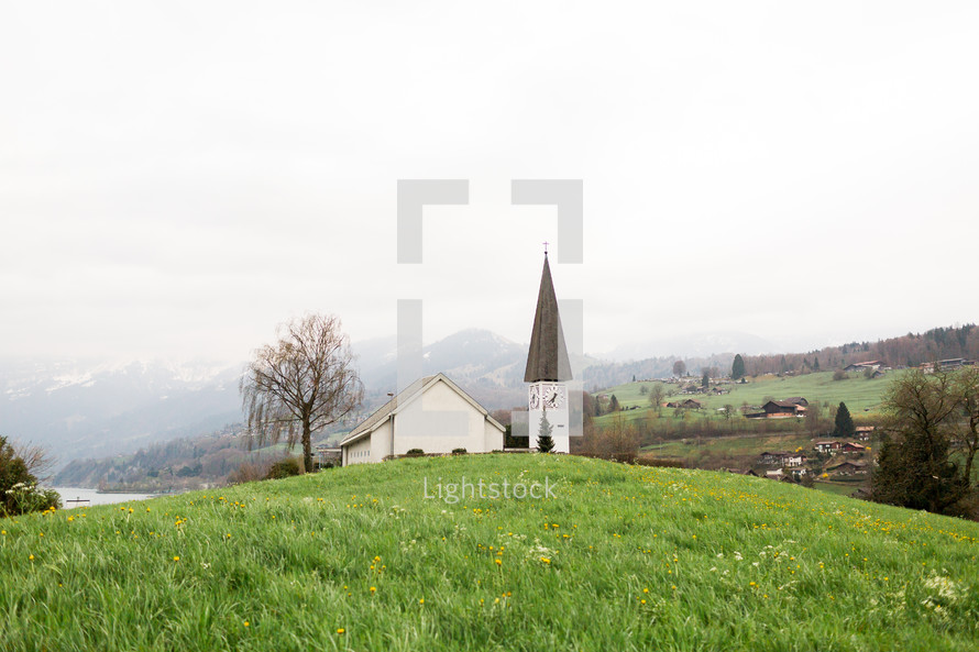 a white rural church in Switzerland 