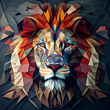 A digital painting of a lion in a geometric pattern