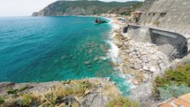 Blue sea of Cinque Terre coast. Monterosso Liguria Italy 