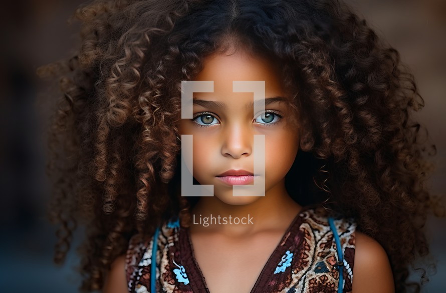 An 8-year-old African girl gazes directly into the camera