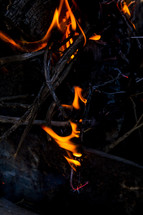 Flames of a wood burning fire.