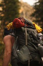 a man backpacking in the woods 