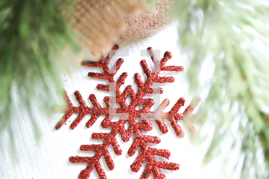 glittery red snowflake ornament 