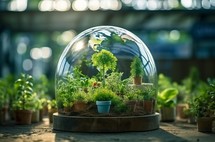 The Earth planet enclosed in a glass greenhouse, symbolizing the importance of environmental protection and preserving our planet