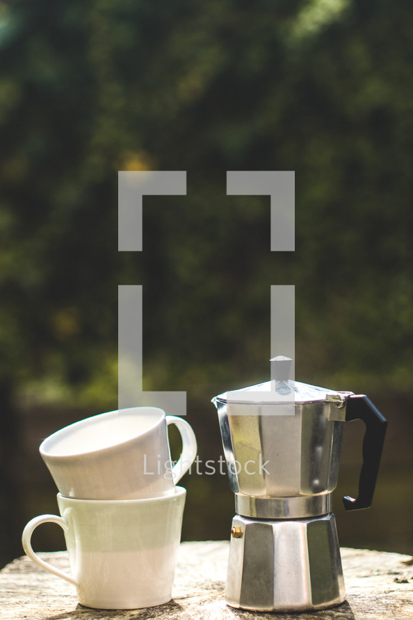 coffee cups and coffee pot 