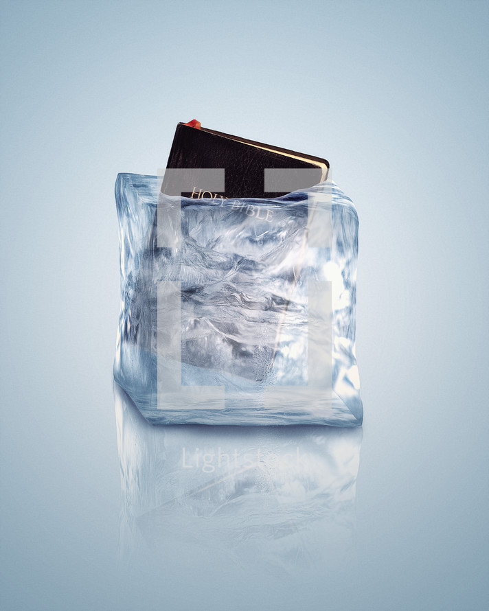Bible in a frozen block of ice 
