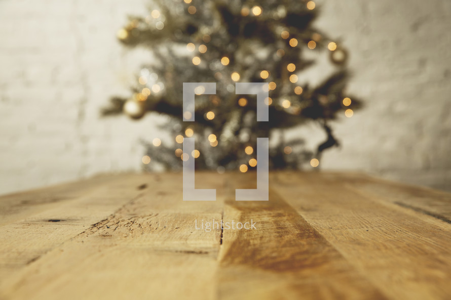 wood floor and Christmas tree 