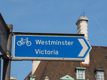LONDON, UK - CIRCA JUNE 2018: Westminster Victoria bike lane direction sign