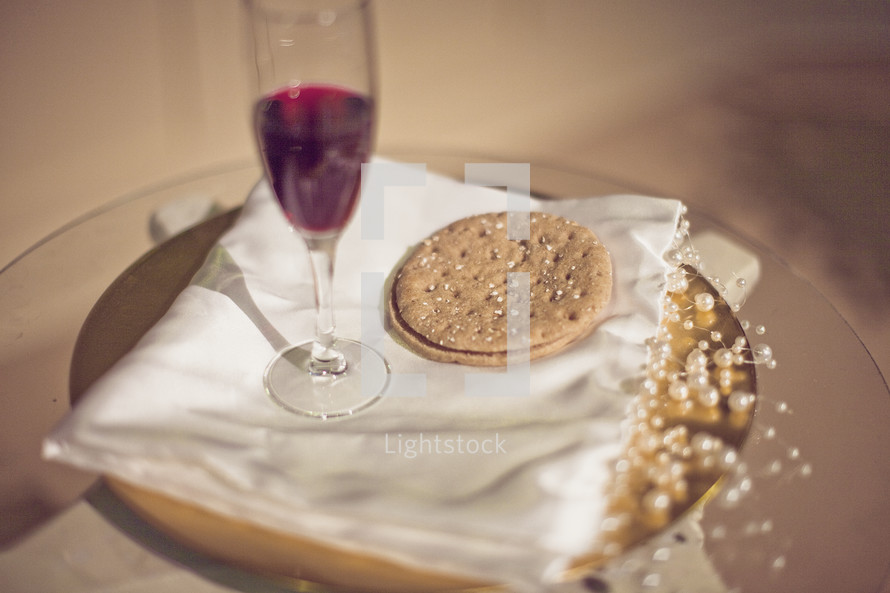 communion plate on table