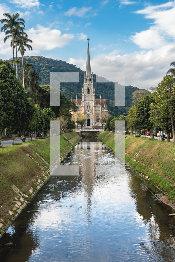 Av. Koeler street with the São Pedro de Alcântara Catedral. Petropolis RJ Brazil. May 28 2024.