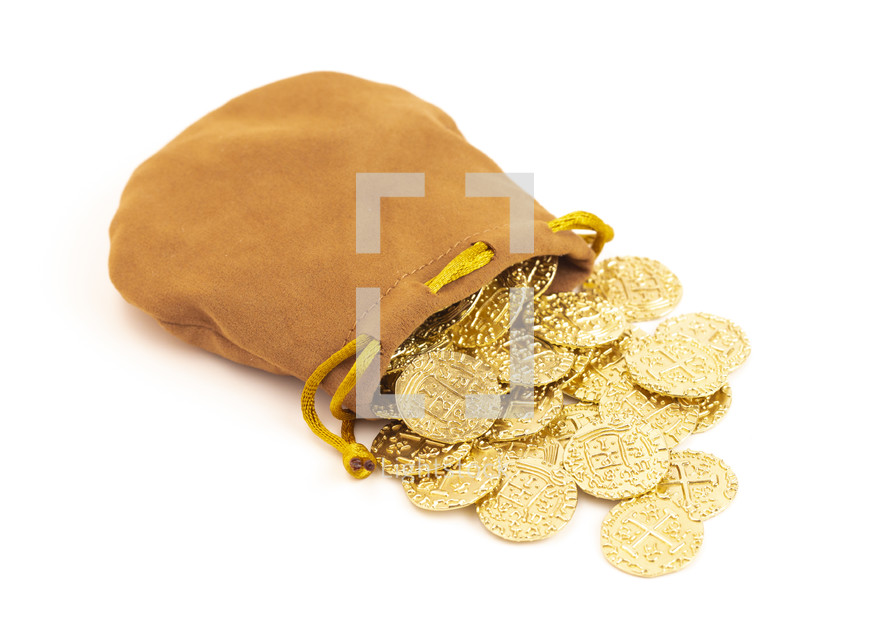 Replica Gold Coin Pirate Treasure Isolated on a White Background