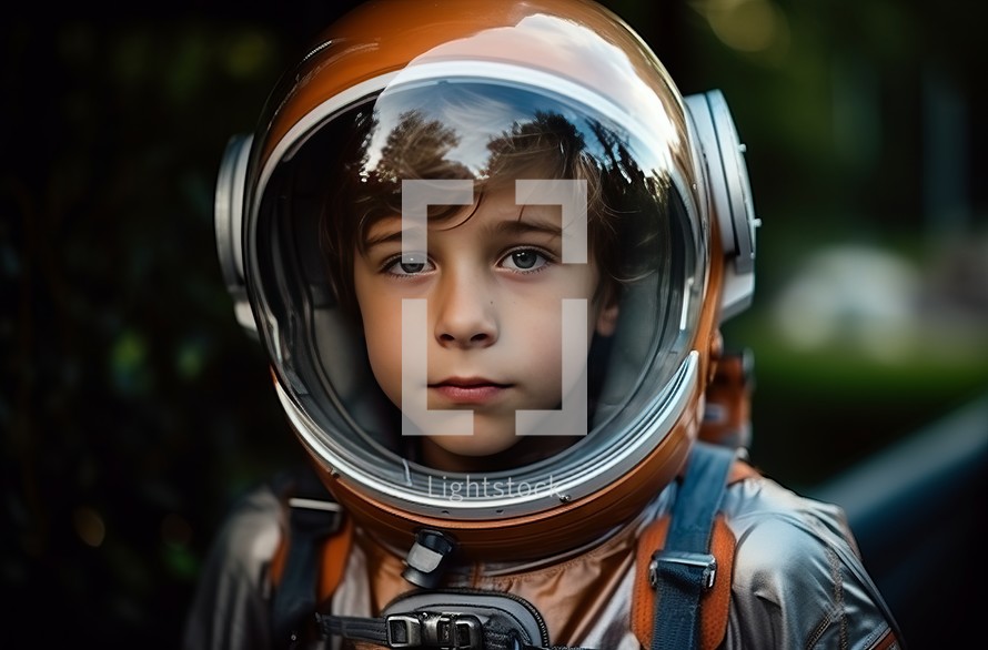 A 12-year-old boy dressed as an astronaut