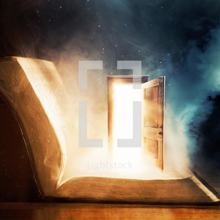 Open doorway on an open Bible