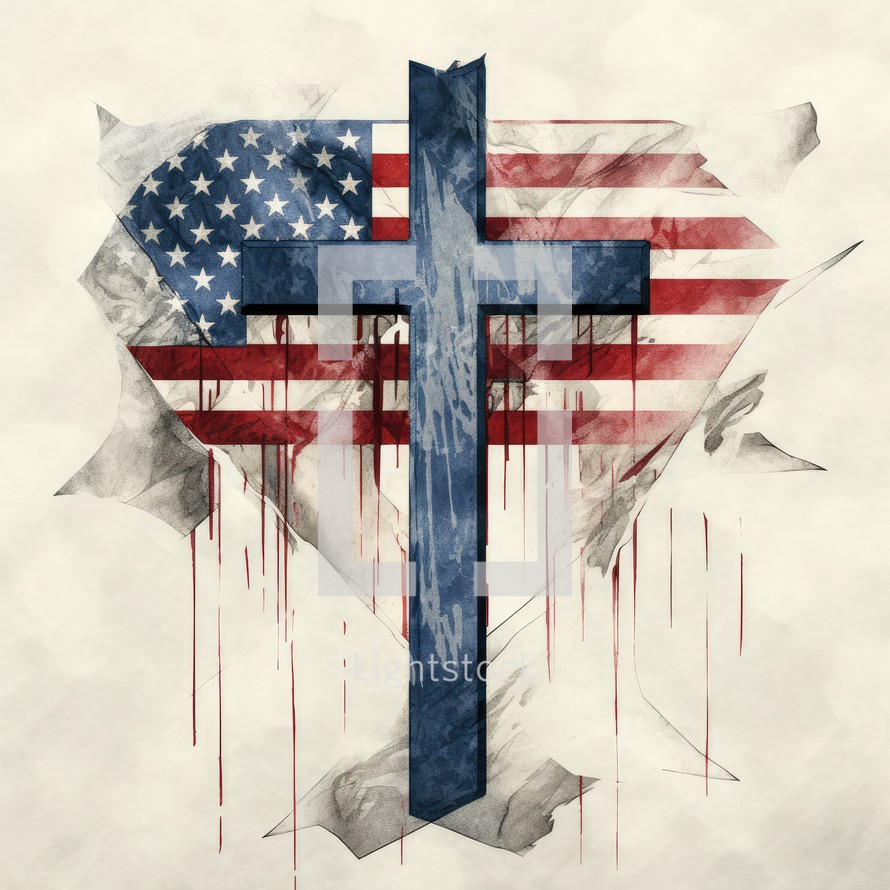 Grunge cross with american flag illustration