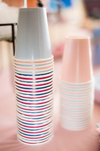 Stacks of plastic cups.