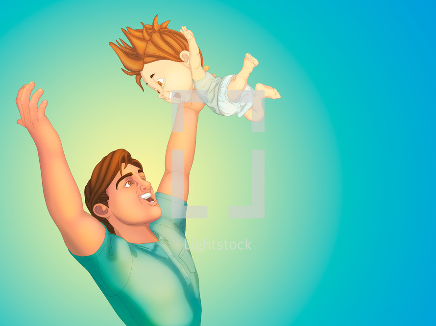 father throwing a toddler in the air 