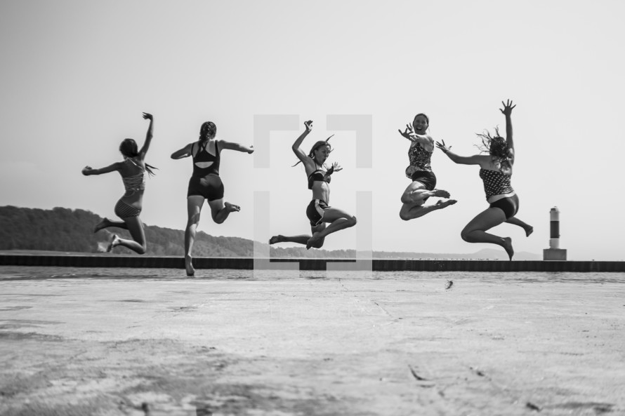 women leaping 