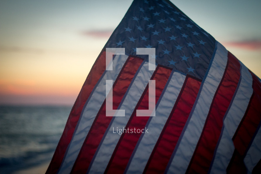 American Flag on a beach 