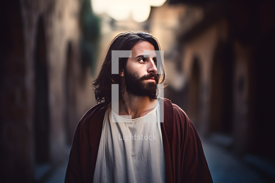 Jesus alone thinking or praying in Jerusalem