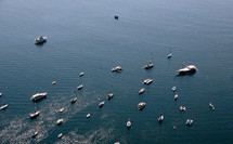 aerial view over boats on water 