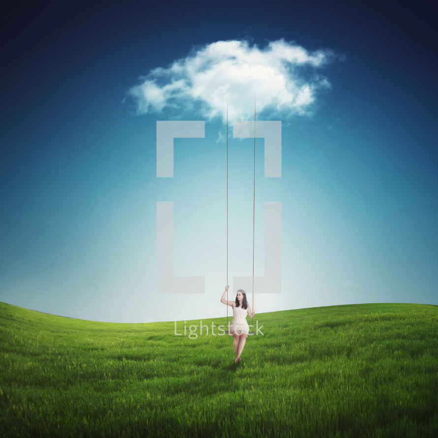 woman swinging from the clouds 
