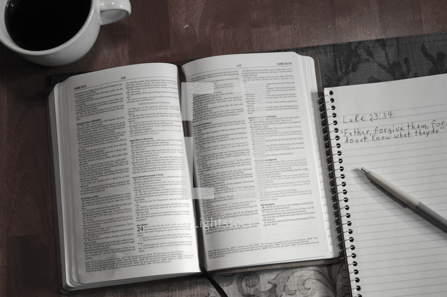 Open Bible and notebook 