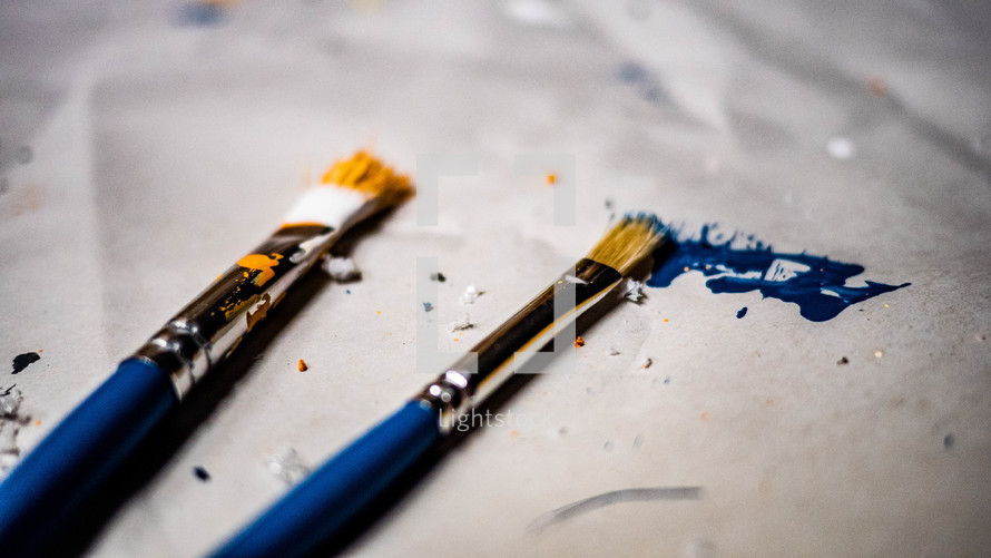 paints and paint brush 