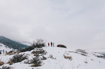 people standing on a snow covered mountain top 