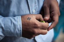 The tattooed mark of a Coptic Christian, Cairo, Egypt