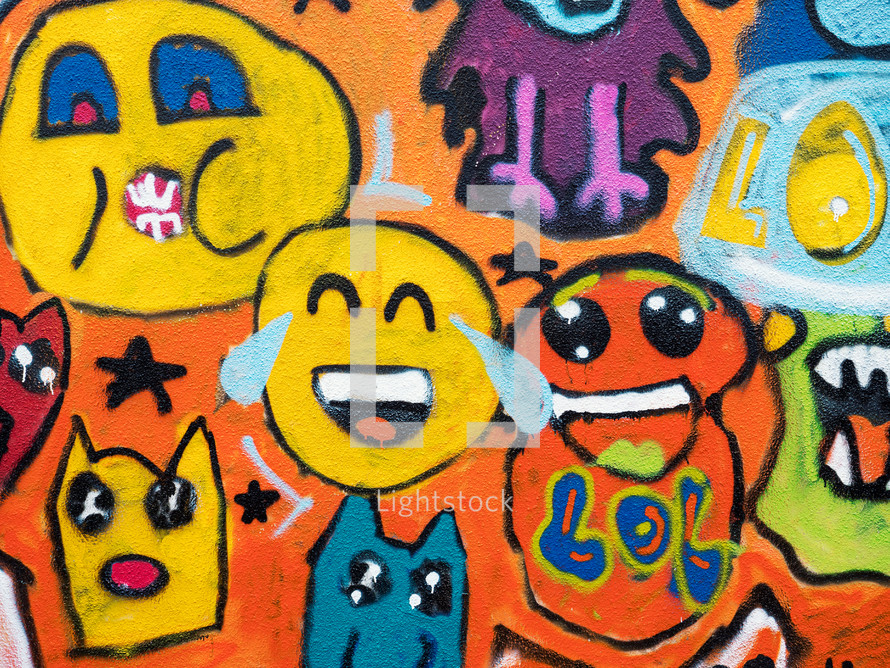 colorful emoji face graffiti