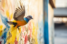 Graffiti depicting a flying dove, a symbol of peace, in a conceptual image