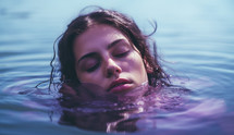 Baptism. Beautiful young woman lying in water with her eyes closed