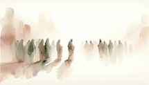 Jesus is taken to the Sanhedrin. Life of Jesus. Digital watercolor painting.
