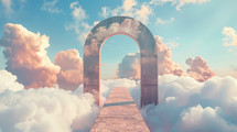  Gates of Heaven. 3D Render of an Entrance Doorway to the Sky with Clouds.