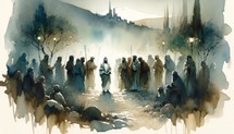 The Arrest of Jesus Christ. Passion Friday. Life of Christ. Watercolor Biblical Illustration
