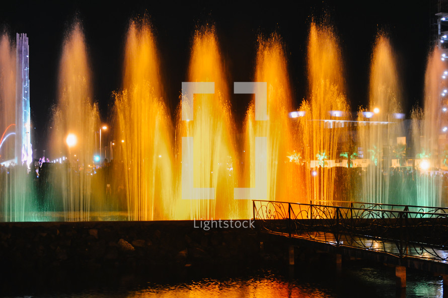 Dancing fountains with colorful lights