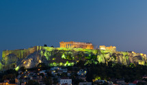 View on Acropolis at night, Athens, Greece