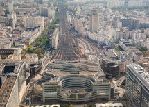 Aerial view of railway station, Paris, France