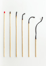 Aging concept with matches. From left to right, from the youngest to the oldest.