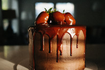 strawberries on a chocolate cake 